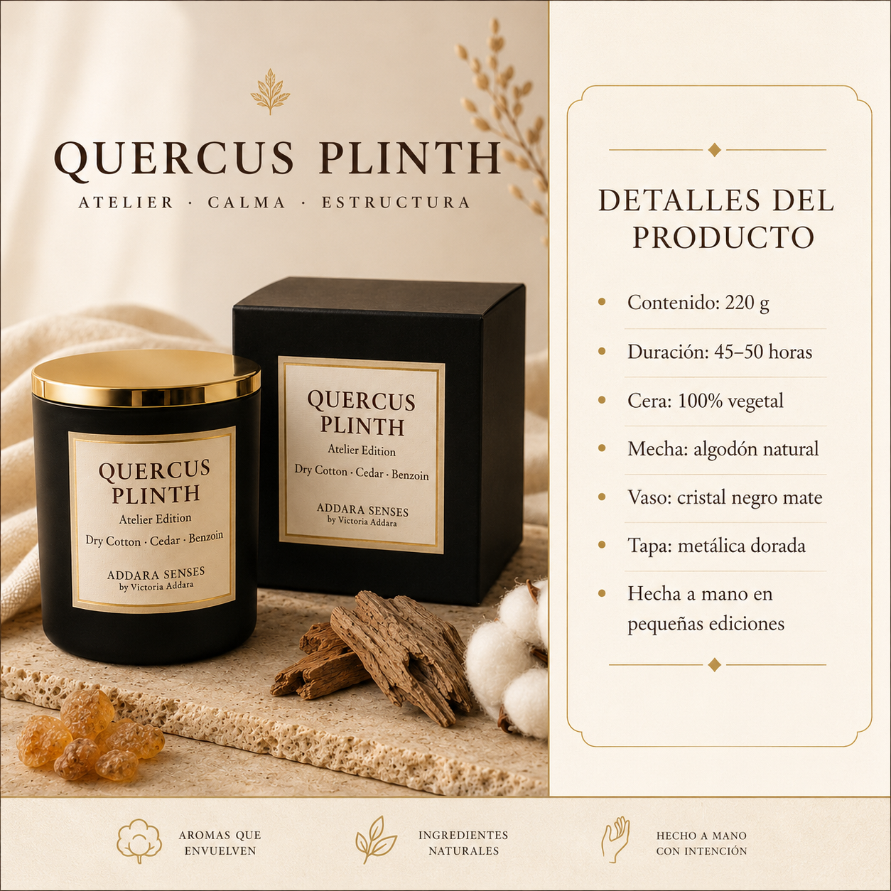 Vela Perfumada | Quercus Plinth | Colección Origen | Addara Senses